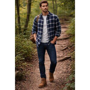 Chaps Performance Blue Plaid Shirt L Flannel Mens Casual Heritage Outdoor Grunge